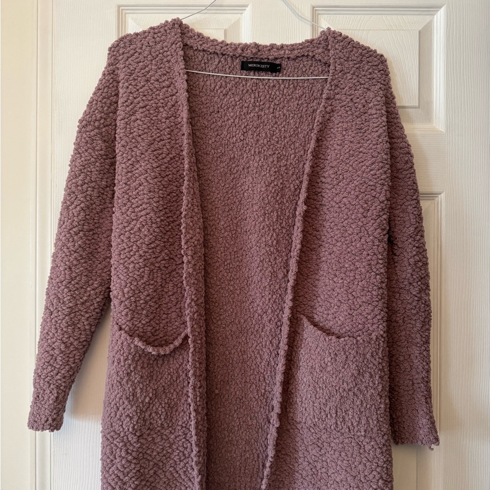Pink/Purple Cardigan Sweater Plush Textured